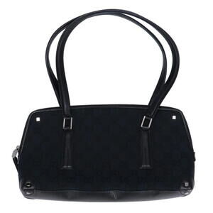 Gucci black GG monogram canvas shoulder bag leather trim